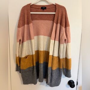Modern Canvas Colorblock Cardigan in Pink, Cream, Gold, and Gray